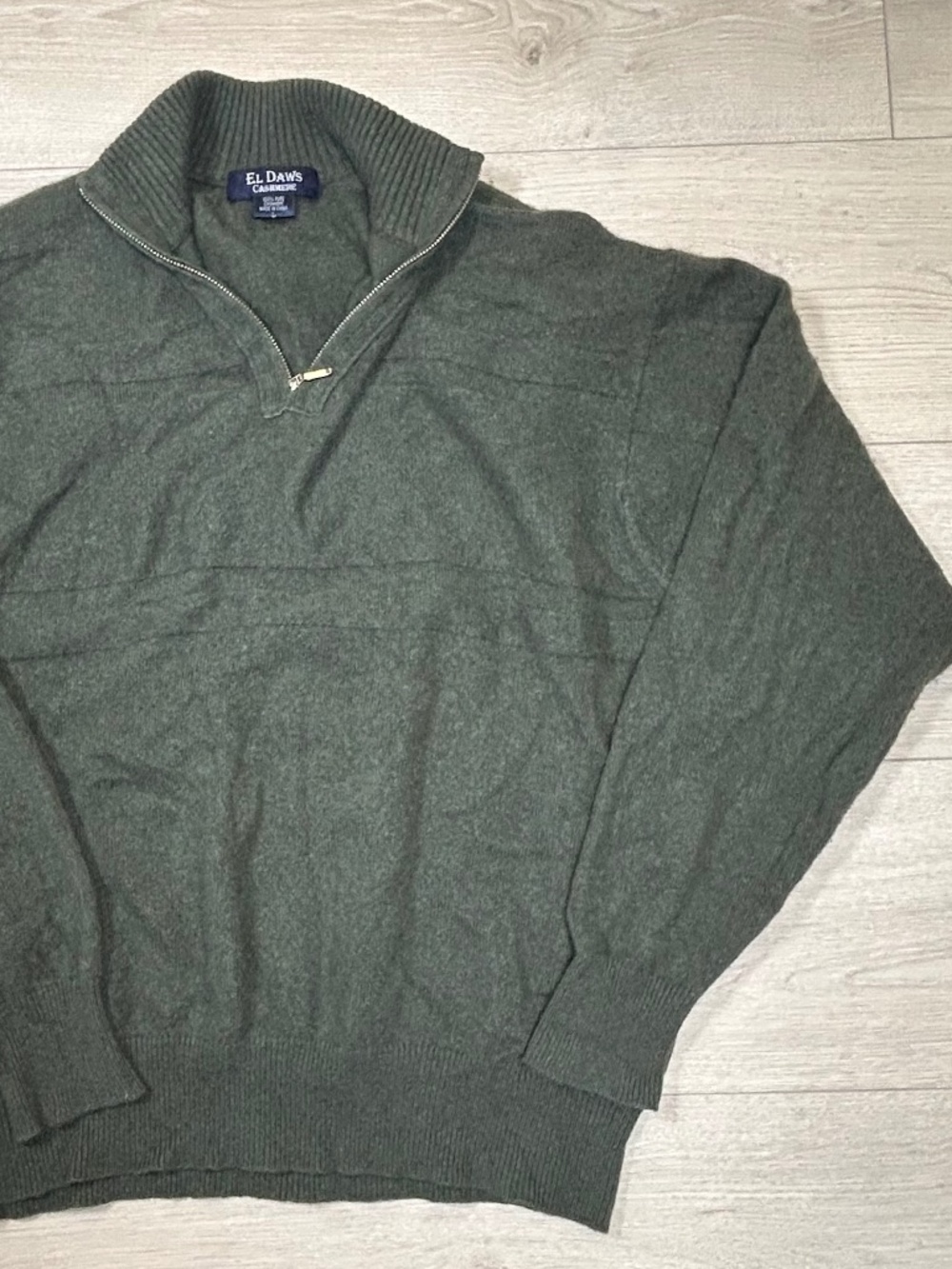 EL DAWS Cashmere Sweater Large Men Green 1/4 Zip Pullover Mock Neck Solid Luxury